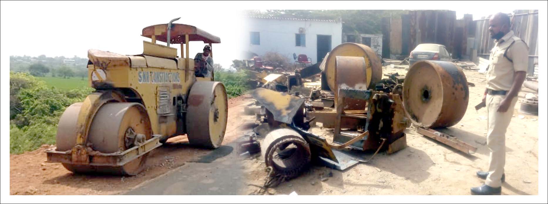 రోడ్డు రోలర్‌ను ఎత్తుకెళ్లిన ఘ‌నులు