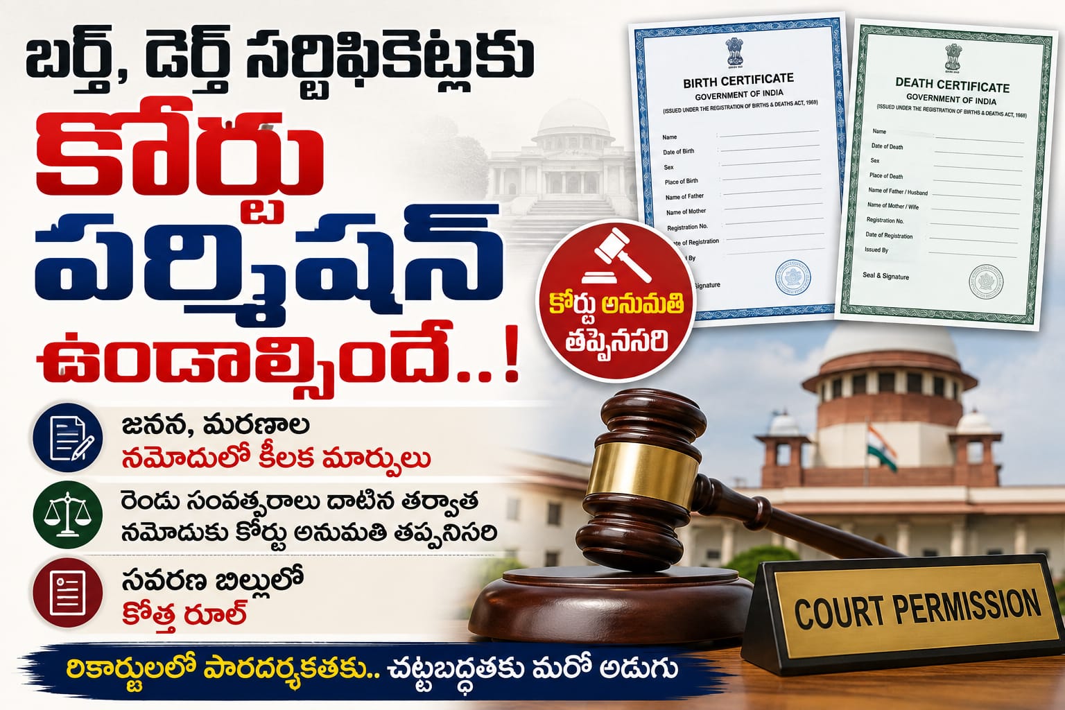 బర్త్, డెర్త్ సర్టిఫికెట్లకు కోర్టు పర్మిషన్ ఉండాల్సిందే..!